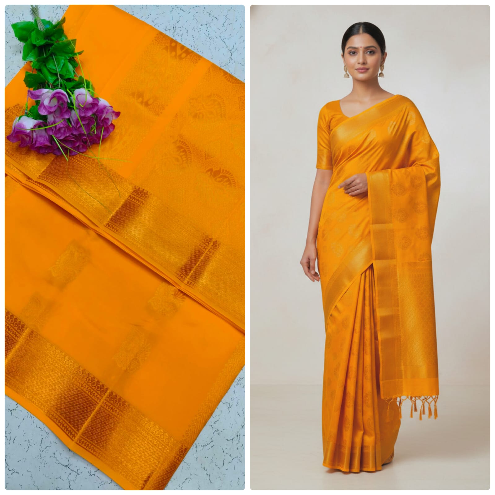 Kotta Cotton Silk Saree Orange